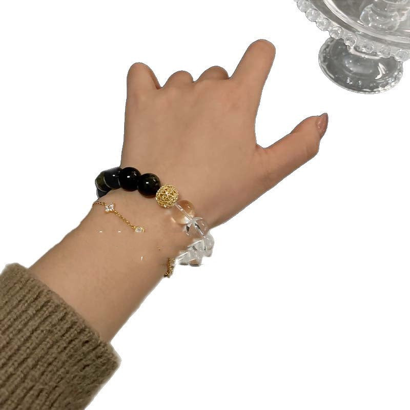 Natural Crystal Bracelet With Black Onyx Lucky Beads