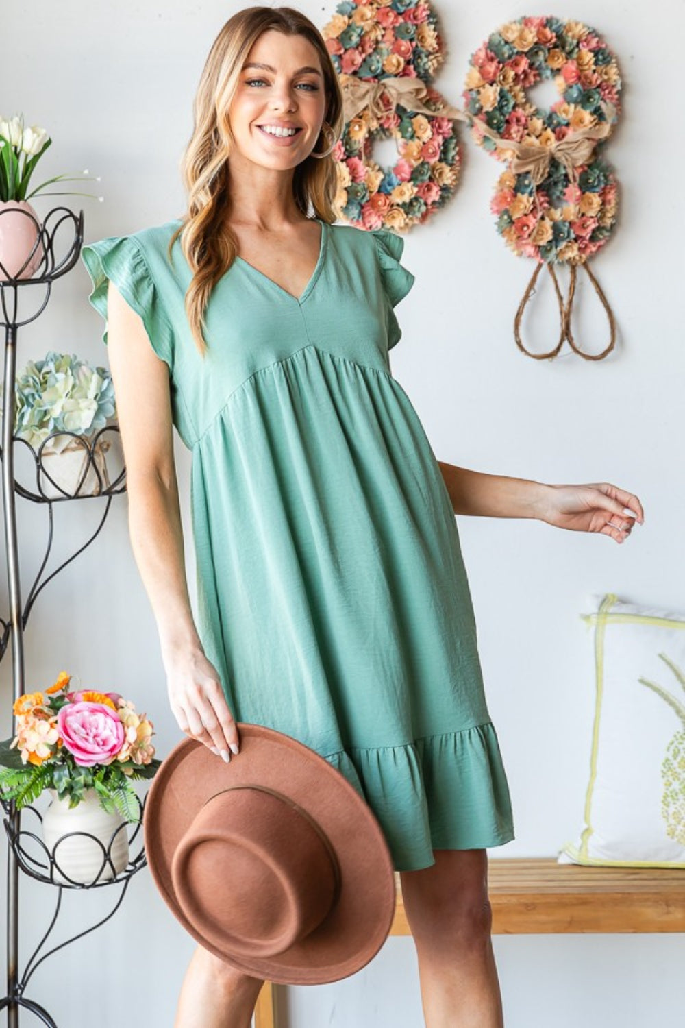Short Sleeve V-Neck Dress with Flattering Ruffled Hem