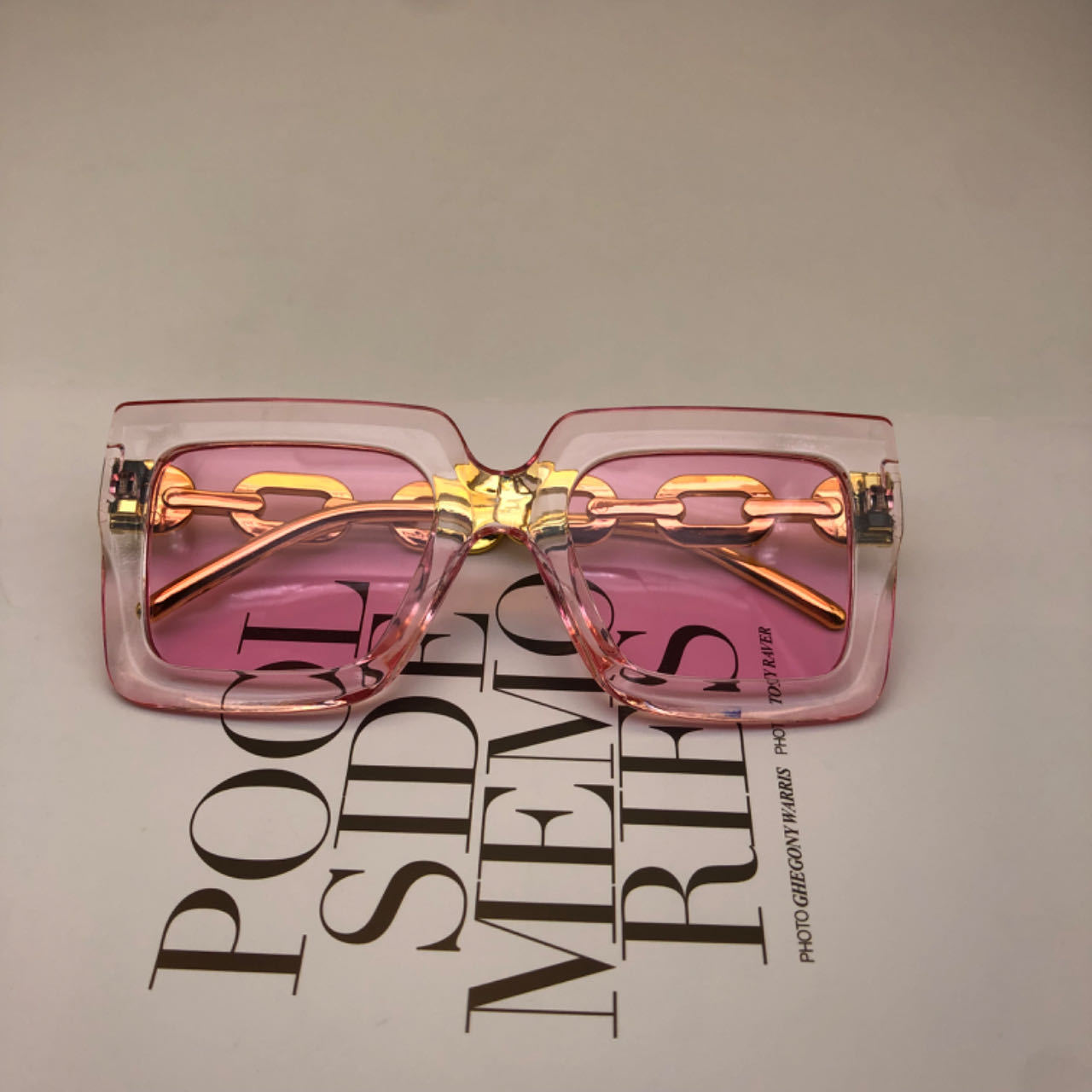 Oversized Square Sunglasses with Metal Chain Temple for Women