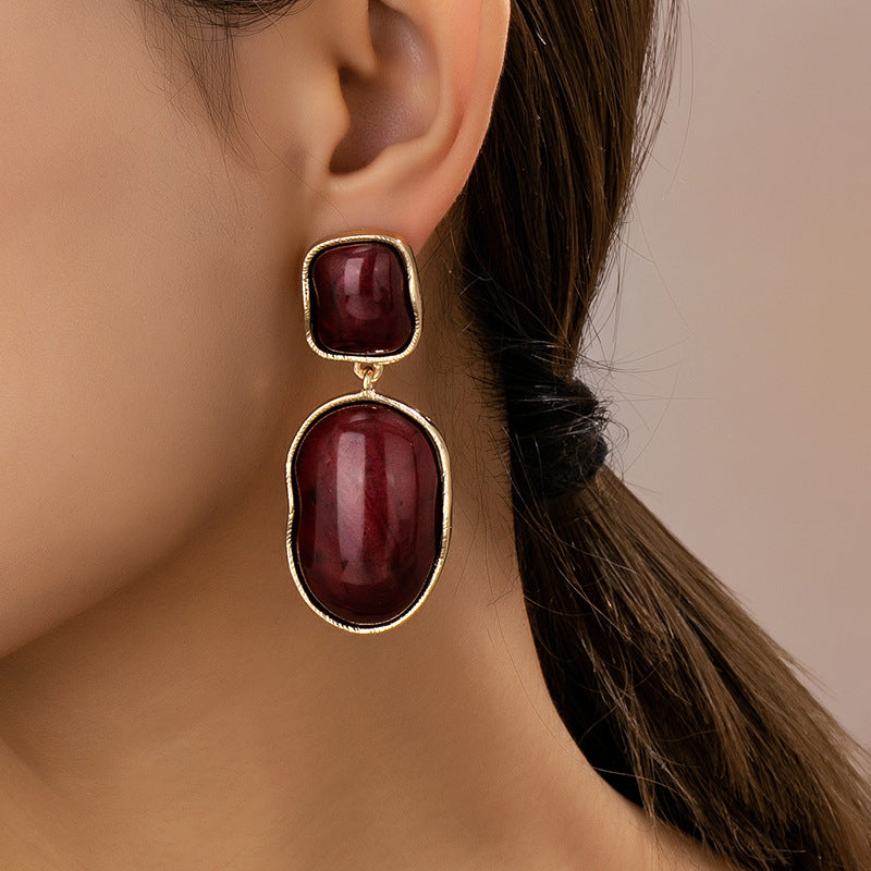 Minimalist Geometric Resin Drop Earrings in Gold Black White