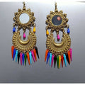 Gold-tone Afghani style Chandbali earrings with decorative multicolor pearls