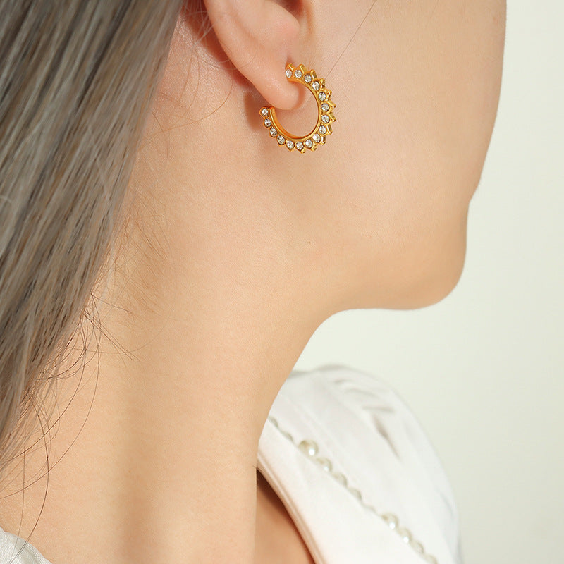 French-style Polka Dot Sunflower Earrings For Women
