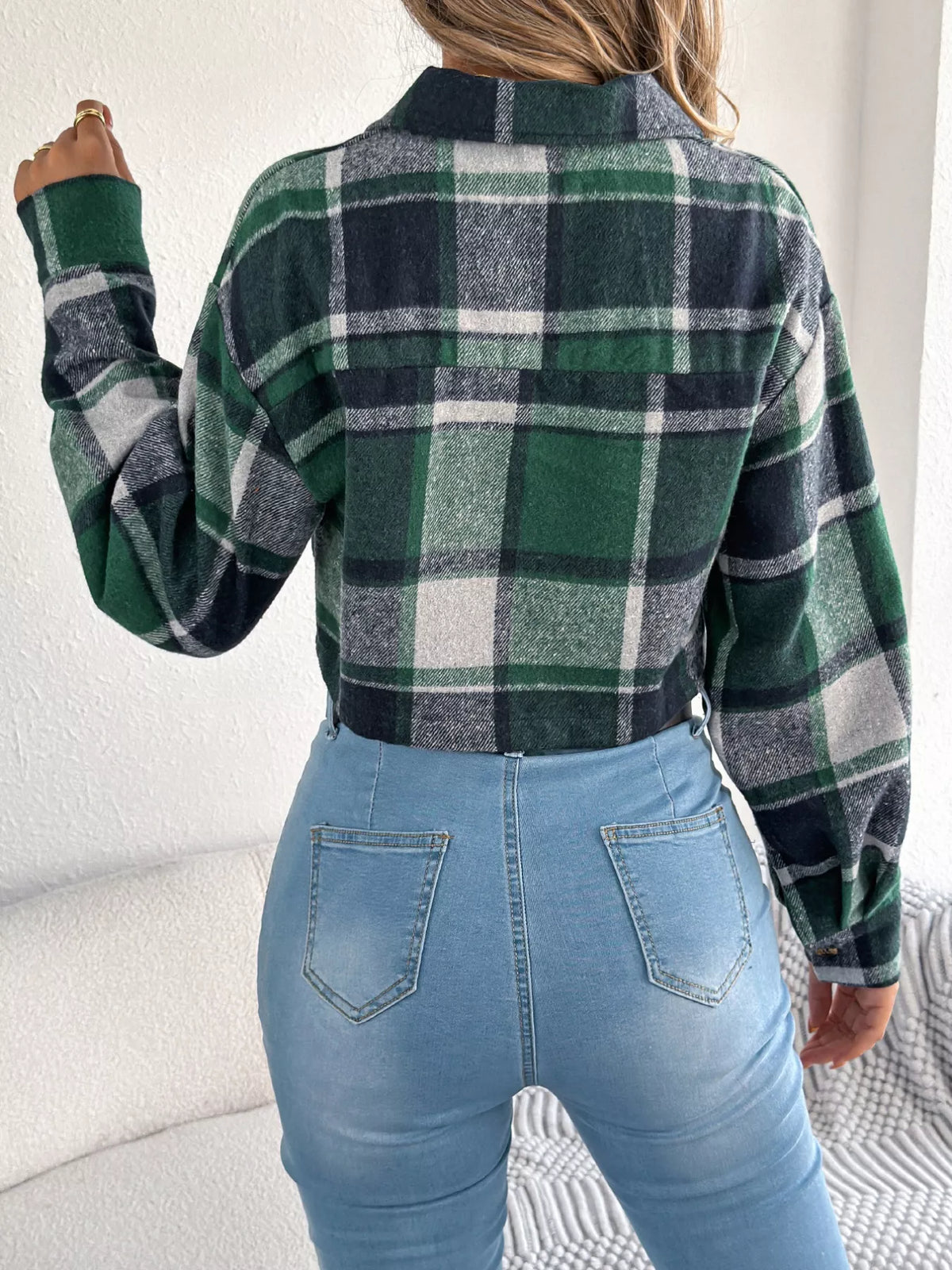 Plaid Button Up Cropped Jacket