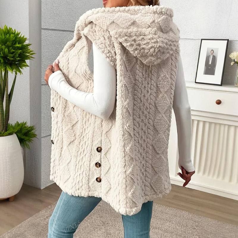 Women's Textured Sleeveless Hooded Vest Button Front Layer - Image 5