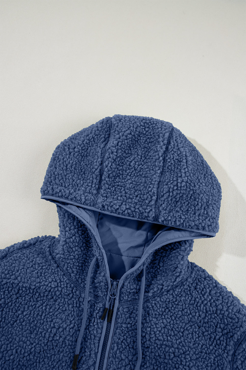 Women's Solid Fleece Zip-Up Hooded Jacket with Drawstring Pockets