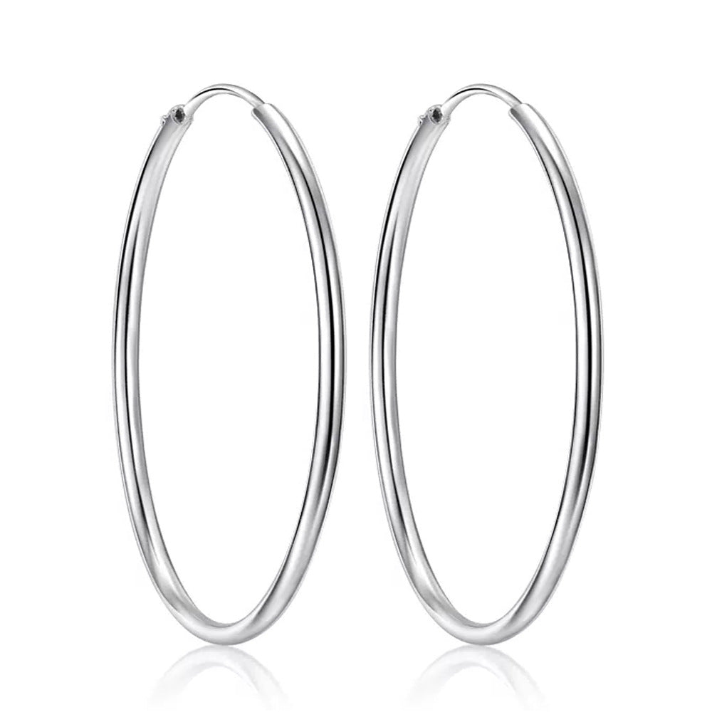 High-End Silver Hoop Stud Earrings Bold Minimalist European Style