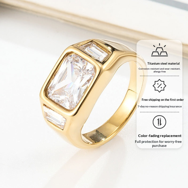 Women's Three-Diamond Square Sugar Cubes Zircon Ring