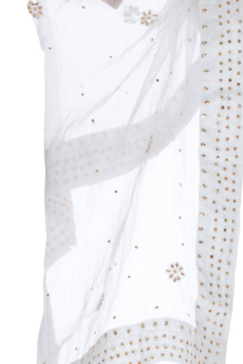 White Organza Cotton Dupatta with Nug Embroidery