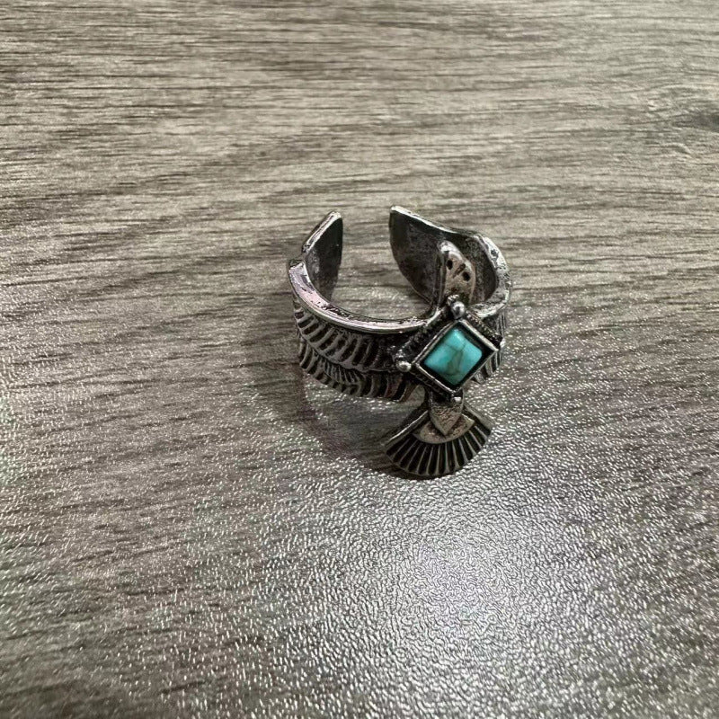 Creative Eagle Open Ring Inlaid With Turquoise