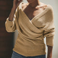 Women's Off-Shoulder Crossover Knit Sweater Long Sleeve Slim Fit - Image 7