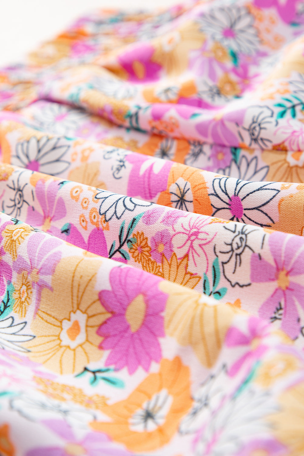 Pink Boho Floral Shirred High Waist Athletic Shorts