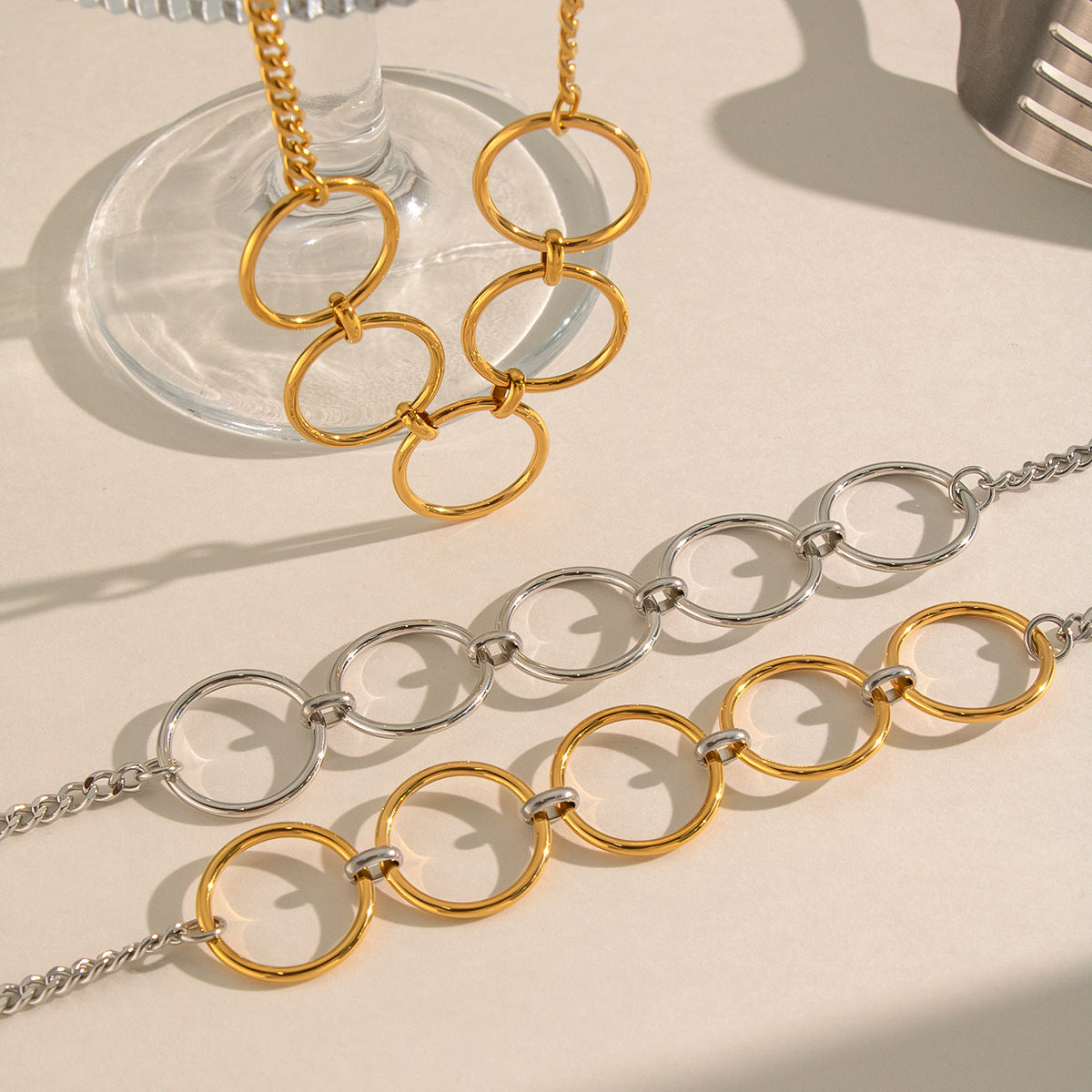 Metal Multi-ring Spliced Titanium Steel Necklace For Women