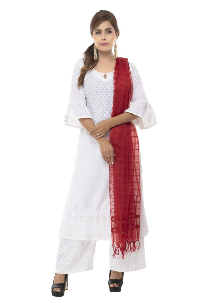 Red Cotton Square Dupatta - Lightweight Breathable Kota Fabric