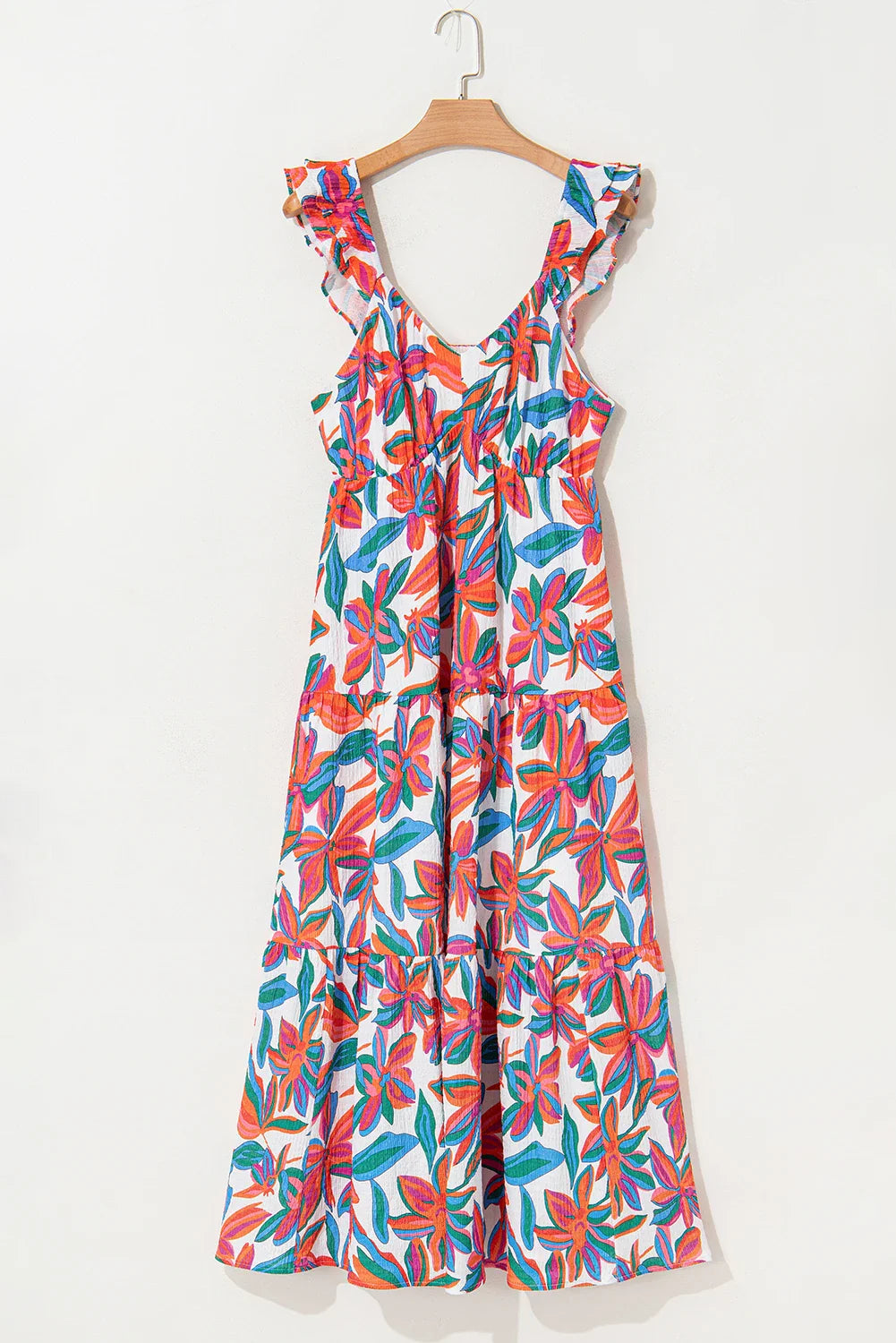 Women's Floral Boho Maxi Dress with Ruffle Straps