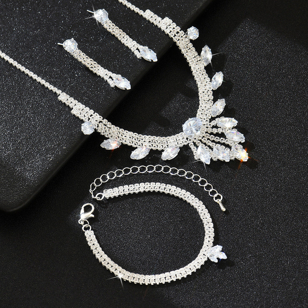 Amazon Hot Selling Jewelry Suit Necklace Earrings Bracelet All-match High-end Accessories Clavicle Chain Three-piece Set