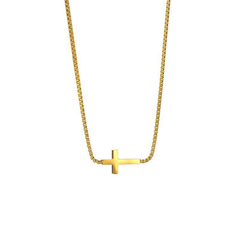 Minimalist Geometric Cross Necklace in Polished Gold Finish