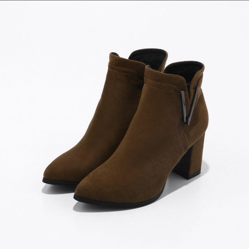 New Women's Suede Ankle Boots with Chunky Heels