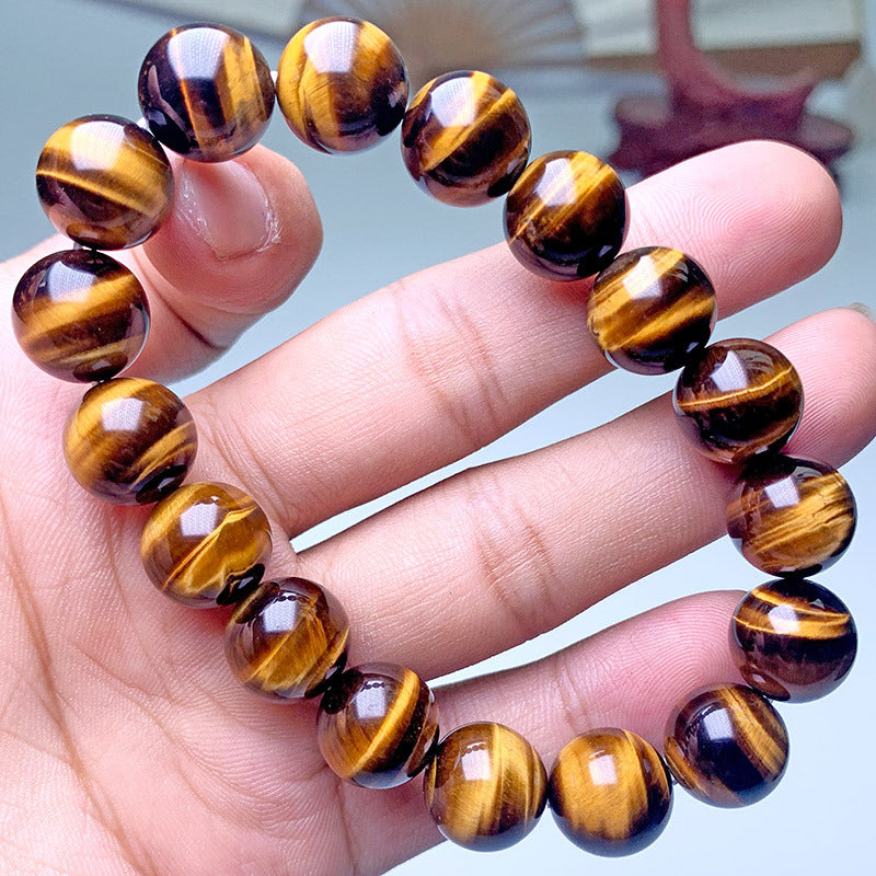 Natural Yellow Tigers Eye Beaded Bracelet Polished Gemstone