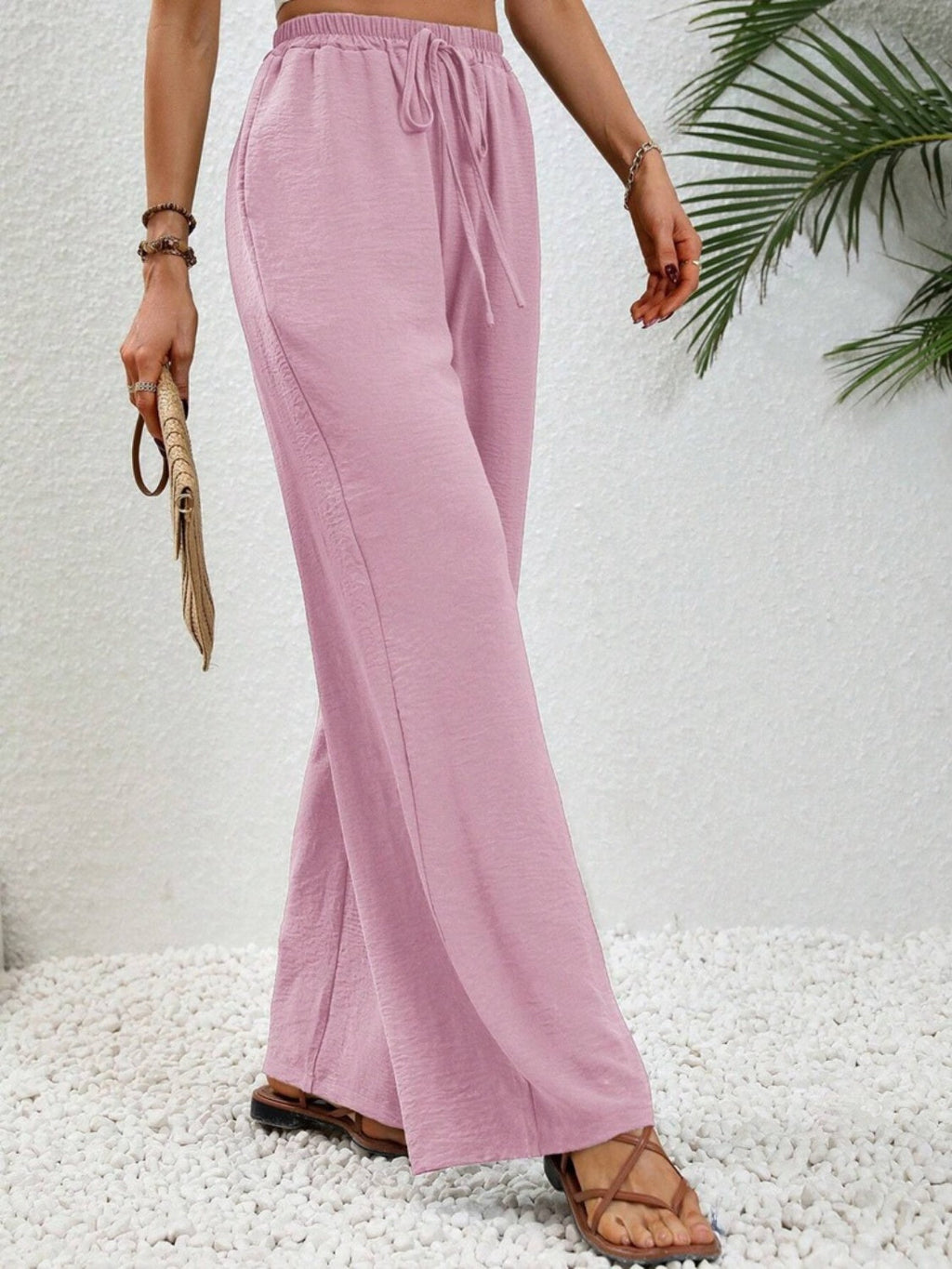 Women Wide Leg Drawstring Pants Lightweight Comfortable Trousers - Image 11