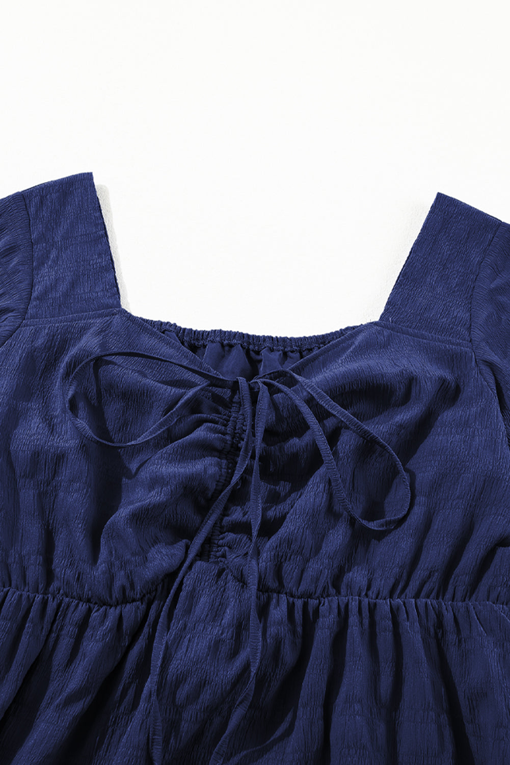 Lace-Up Sweetheart Midi Dress in Navy | Short Sleeve A-Line