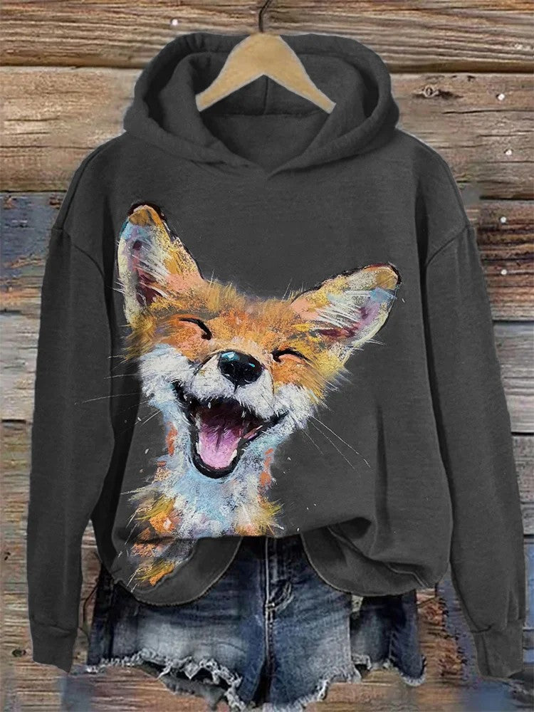 Women's Casual Graphic Hoodie Beige Cat Print Pullover Sweatshirt - Image 8