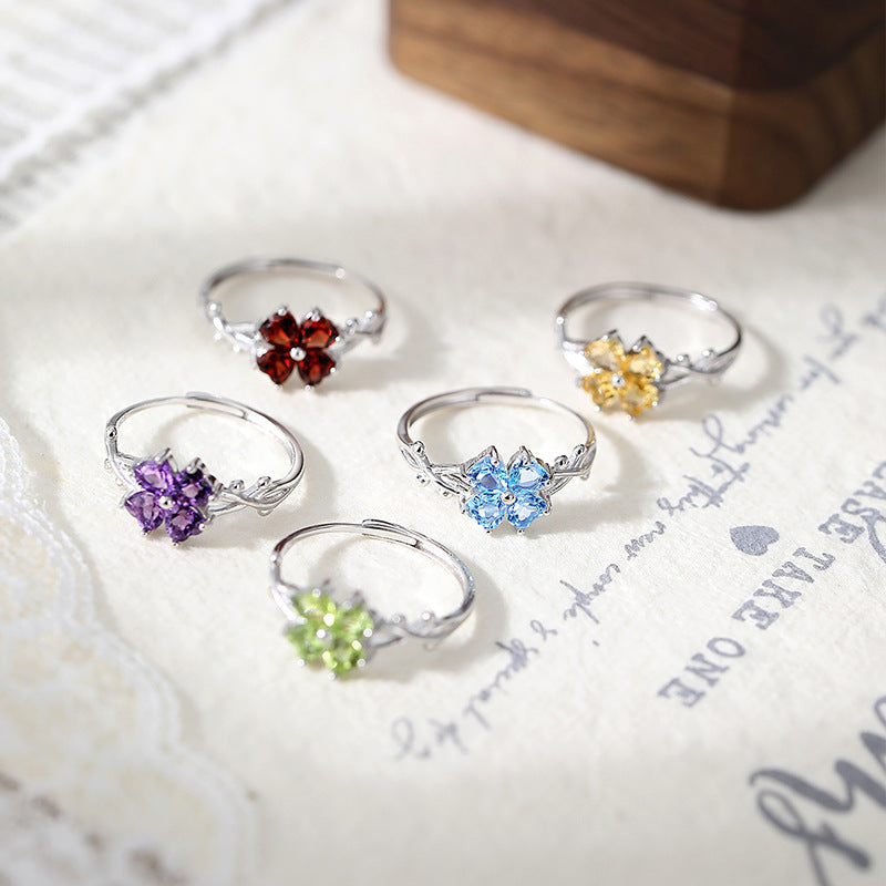 Sterling Silver Thorns Four-Leaf Clover Ring For Women