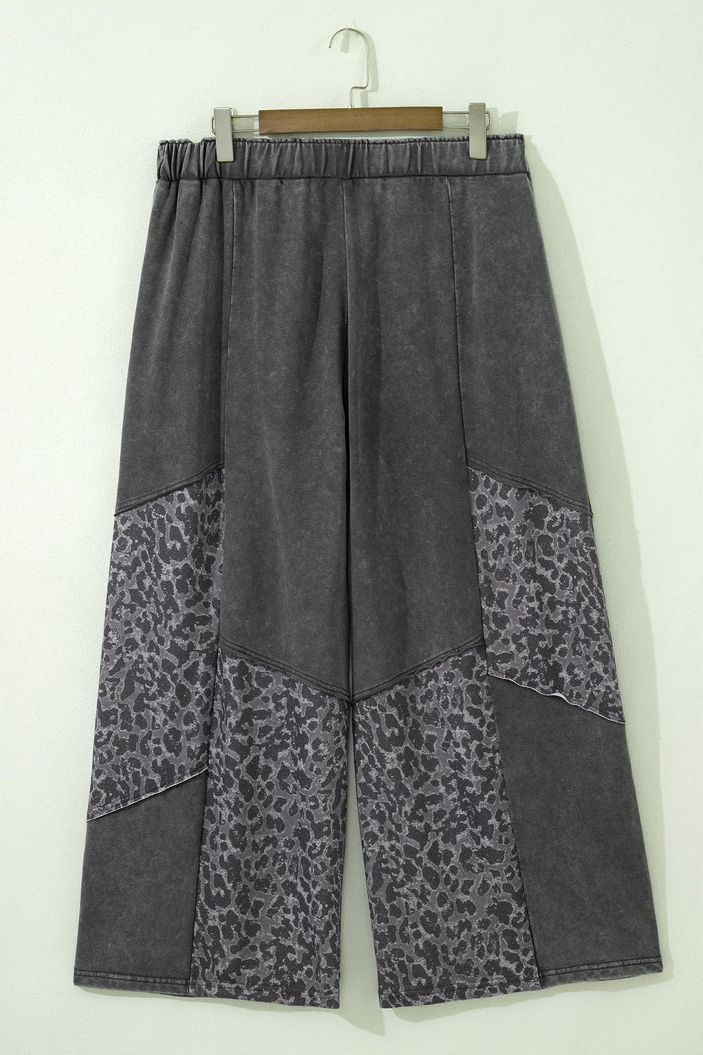 Leopard Patchwork Wide Leg Pants in Charcoal Mineral Wash