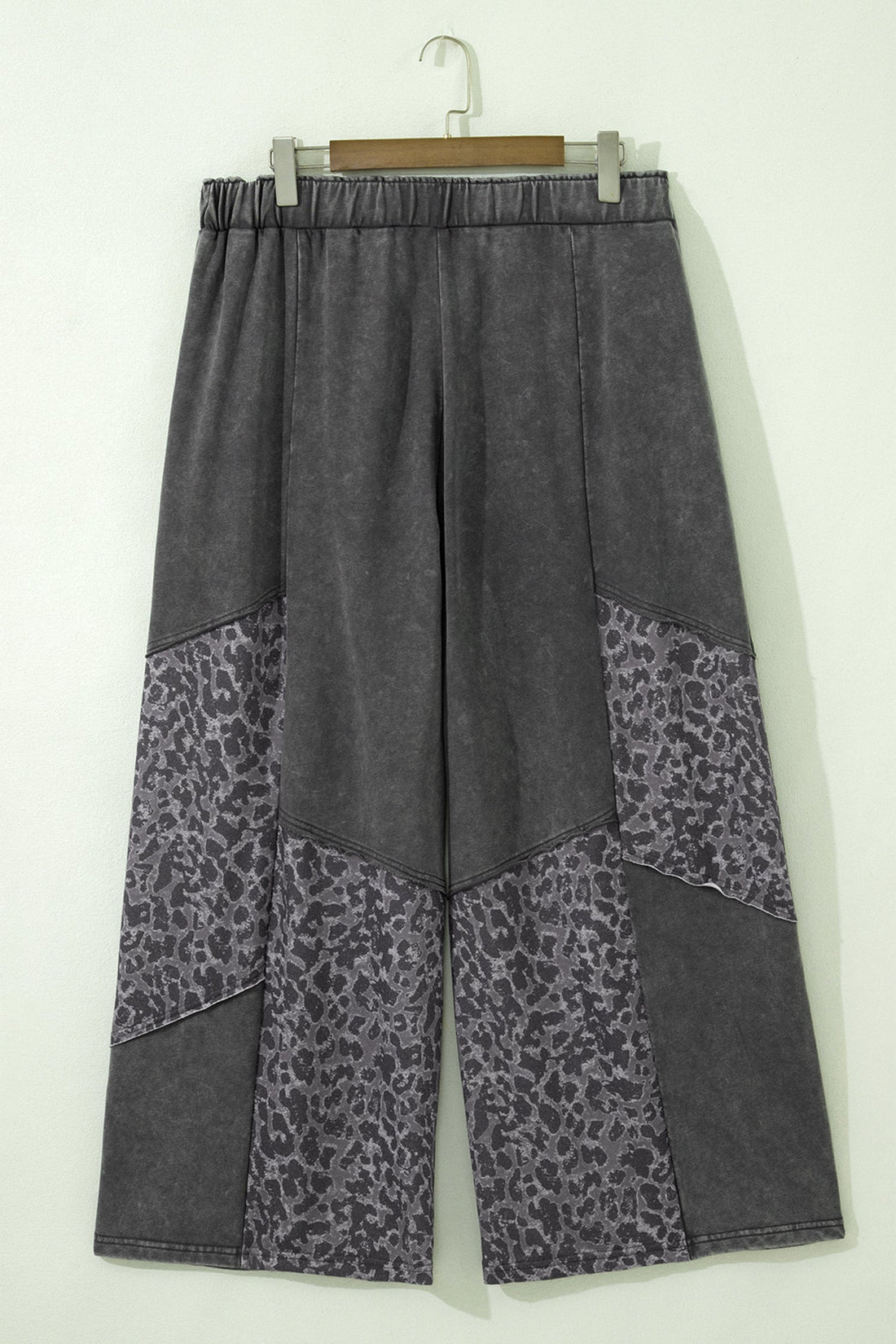 Leopard Patchwork Wide Leg Pants in Charcoal Mineral Wash