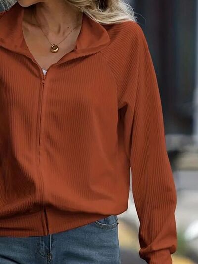 Women's White Zip-Up Collared Jacket with Raglan Sleeves