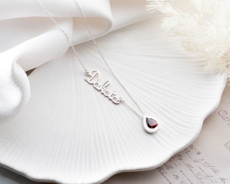 Personalized Cursive Name Necklace with Custom Birthstone Charm
