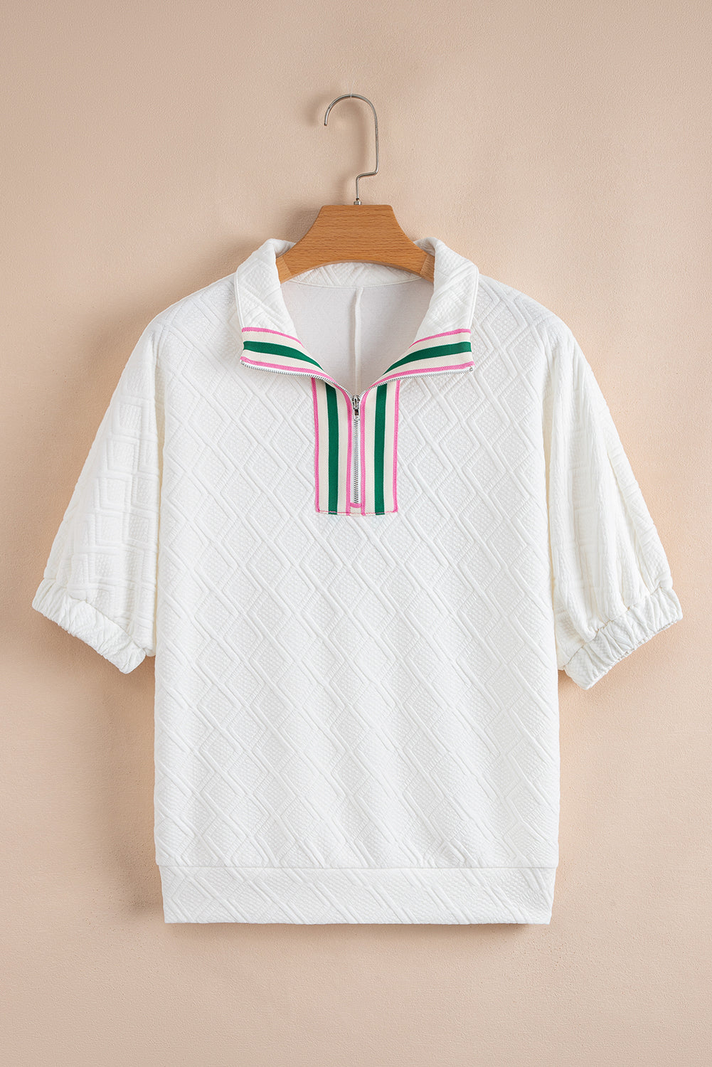 Contrast Stripe Textured Short Sleeve Blouse
