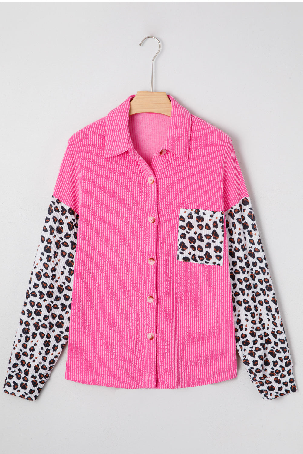 Women's Western Leopard Corded Knit Patchwork Shacket
