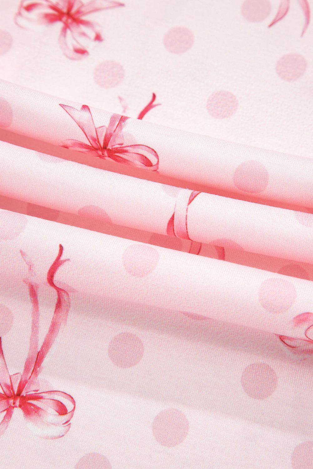 Pink Bow Print Contrast Piping Short Pajamas Set