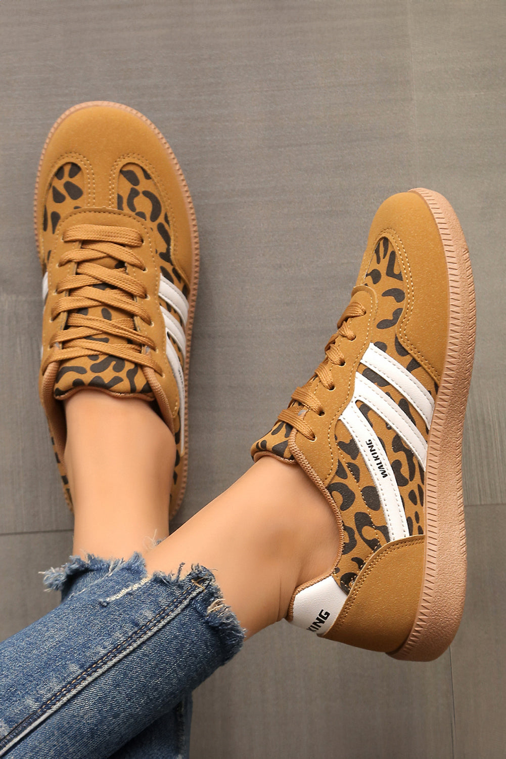 Women Leopard Print Lace Up Sneakers Casual Urban Walking Shoes - Image 4