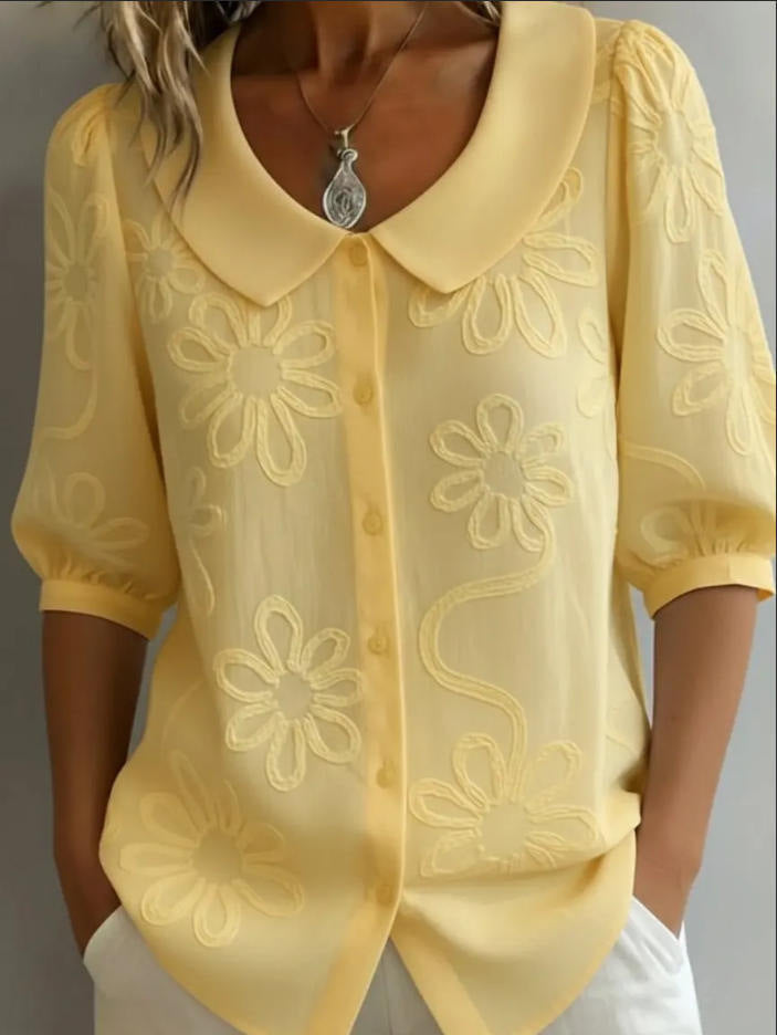 Women's Loose-Fit Retro 3D Embroidered Floral Buttoned Casual Top - Image 10