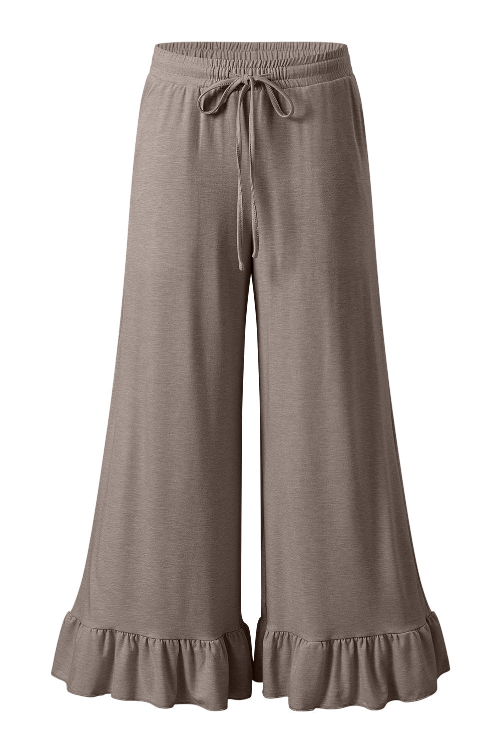 Women’s Wide Leg Knit Pants with Ruffle Hem - Relaxed Bohemian Style
