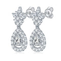 Vera Lux S925 Sterling Silver pear cut moissanite dangle earrings with marquise leaf cluster