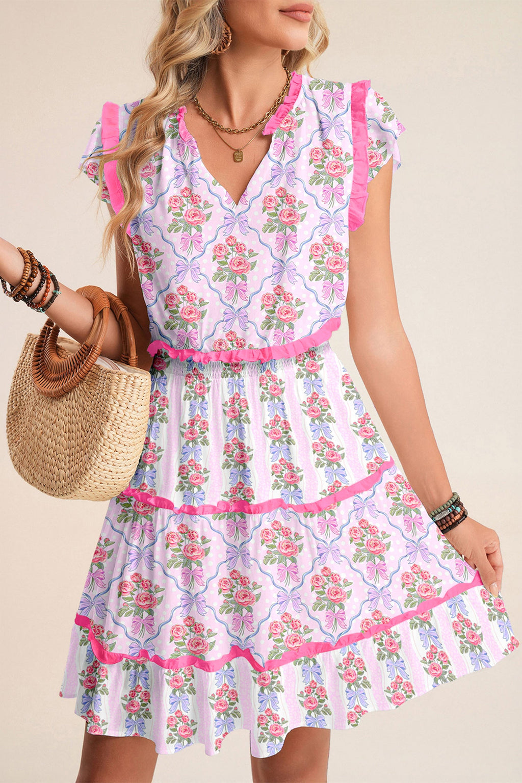 Floral Ruffle Tiered Sleeveless Mini Dress