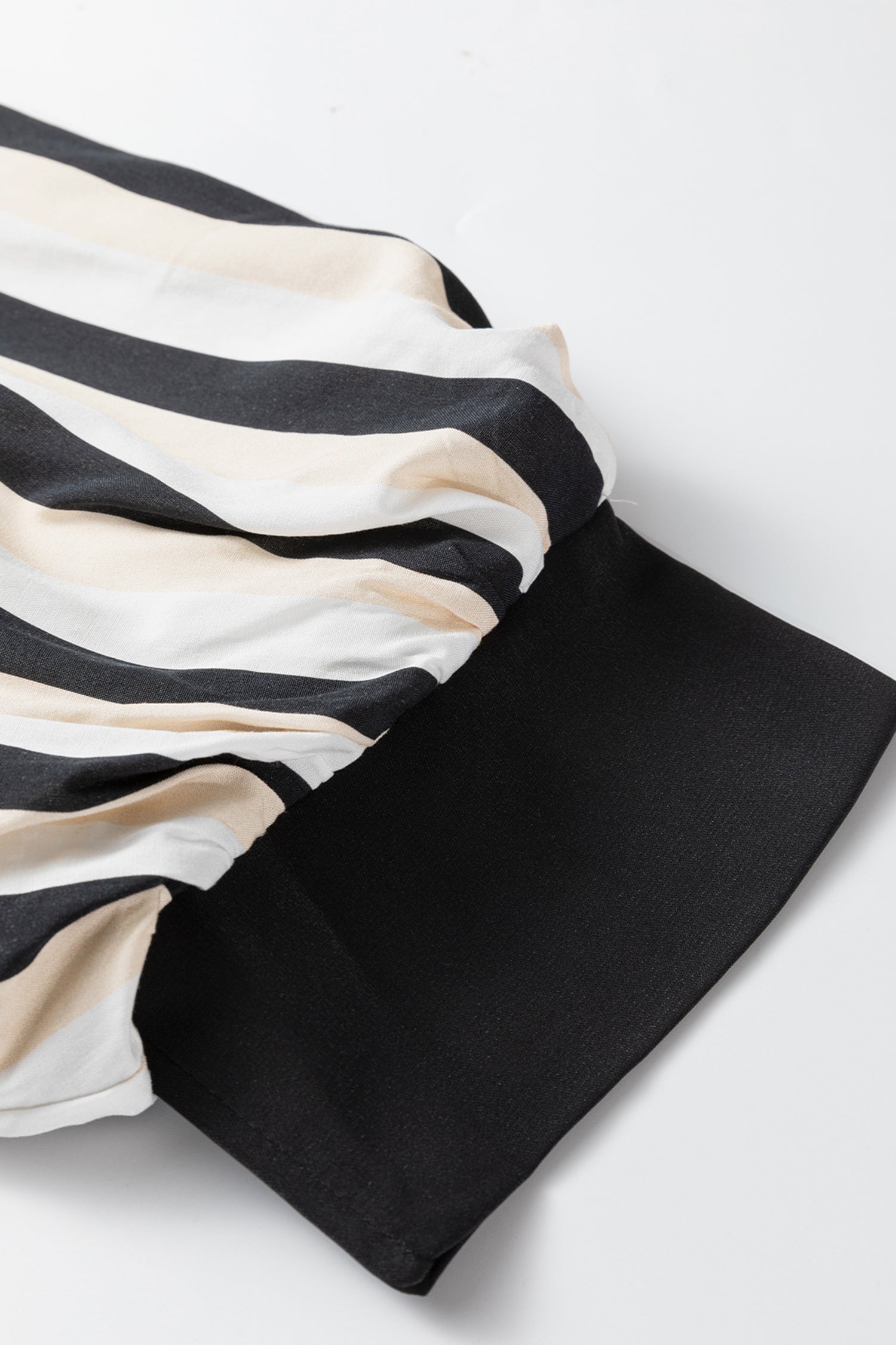 Black Stripe 3/4 Puff Sleeve Button Down Midi Dress