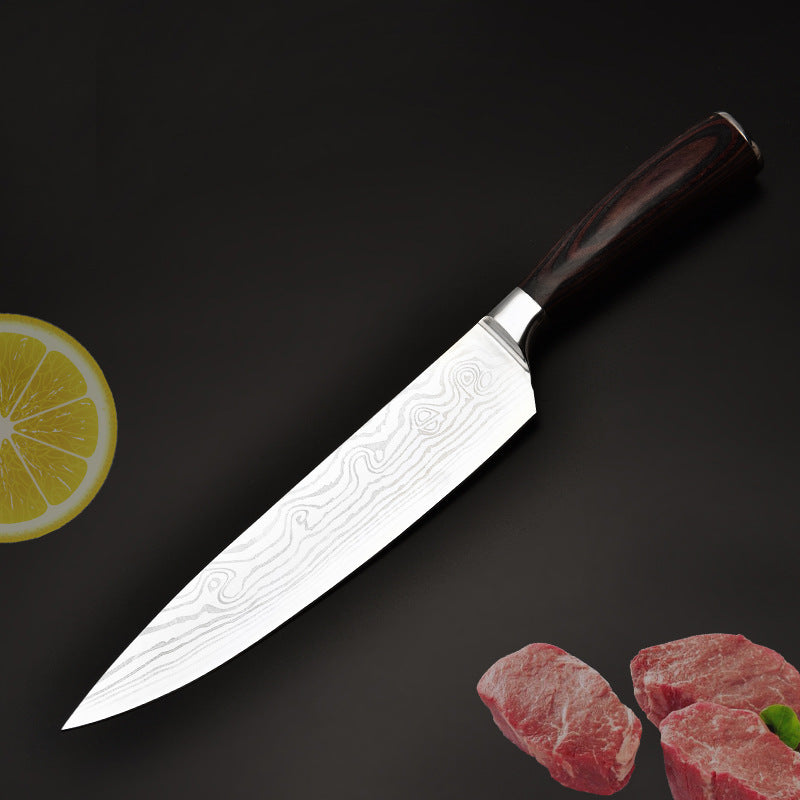 Professional Damascus Pattern Chef Knife Silver Dark-Brown