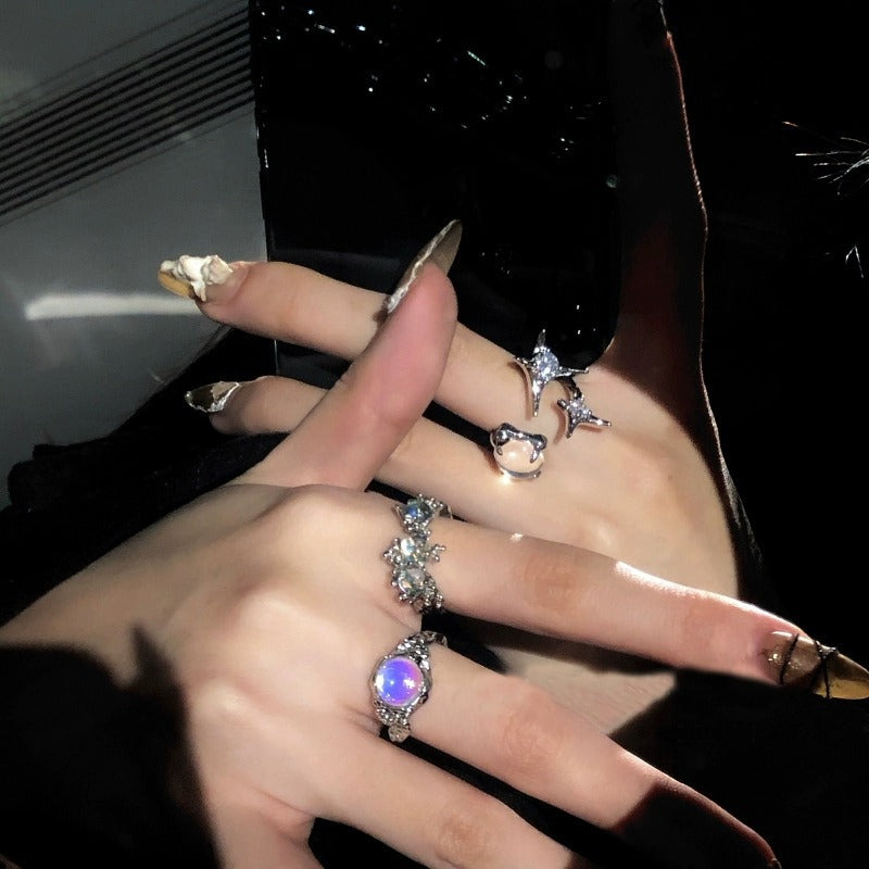 High-End Opal & Moonstone Ring For Women, Luxury Niche Design, Lava Zircon Adjustable Index Finger Ring