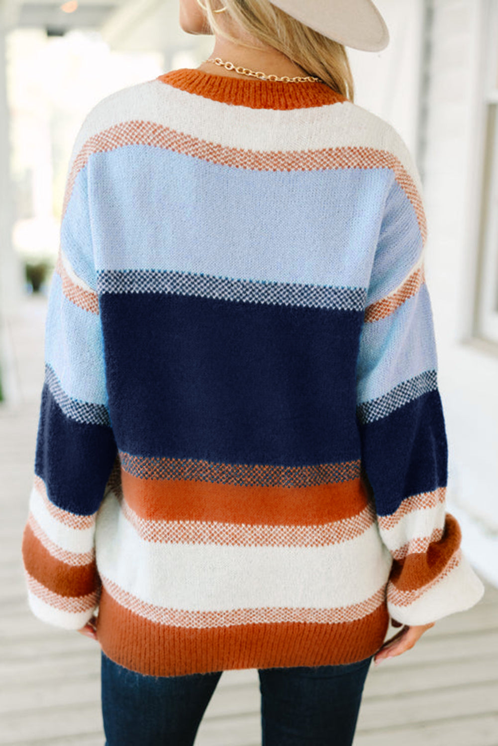 Colorblock Round Neck Long Sleeve Sweater