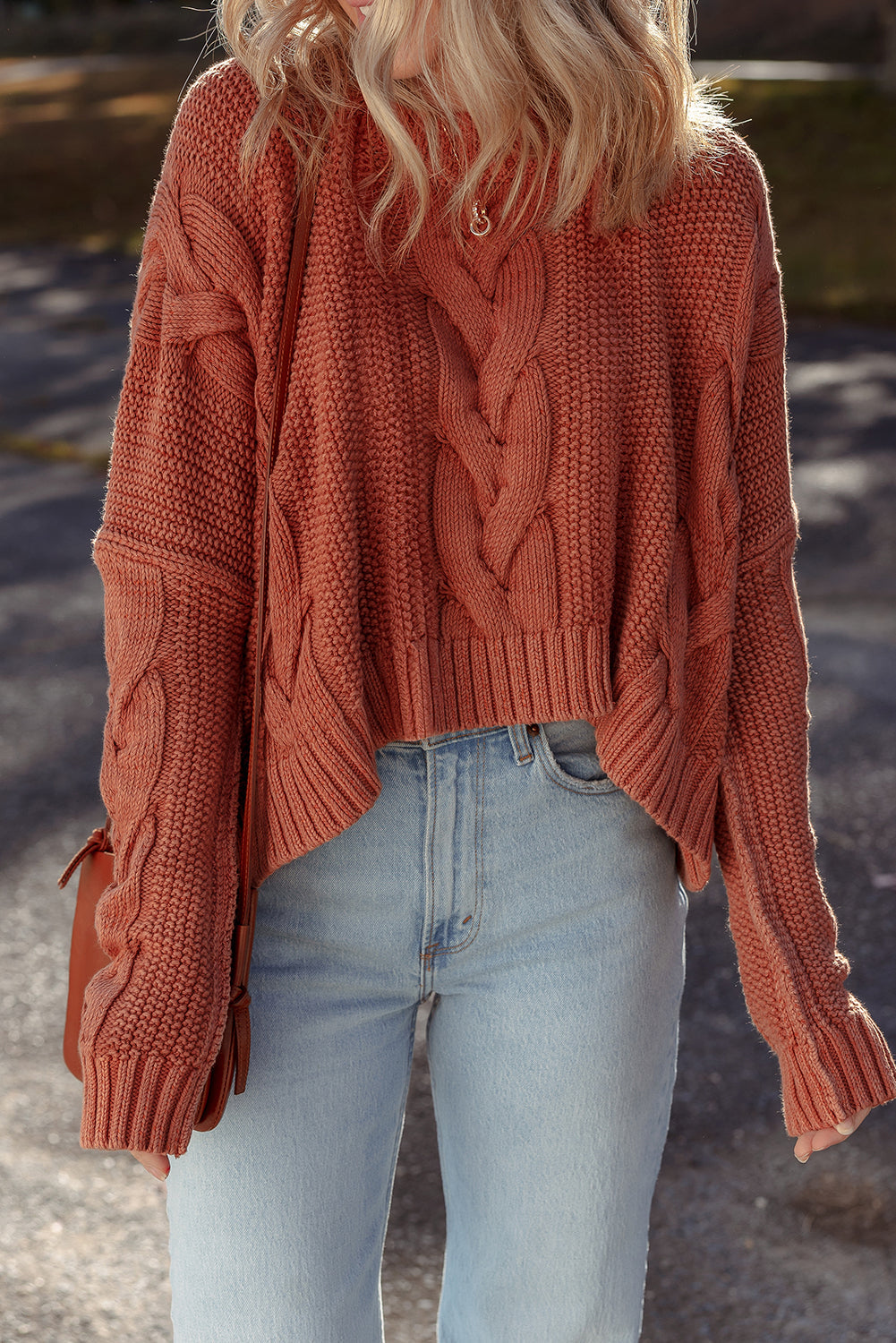 Willaira Slouchy Cable Knit Sweater in Burnt Orange - Image 4