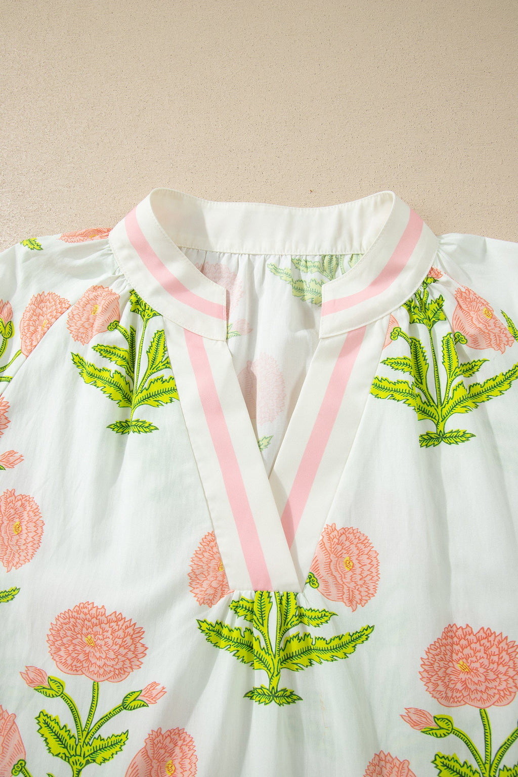 Giuliana Floral Print Blouse with Striped Trim Detail