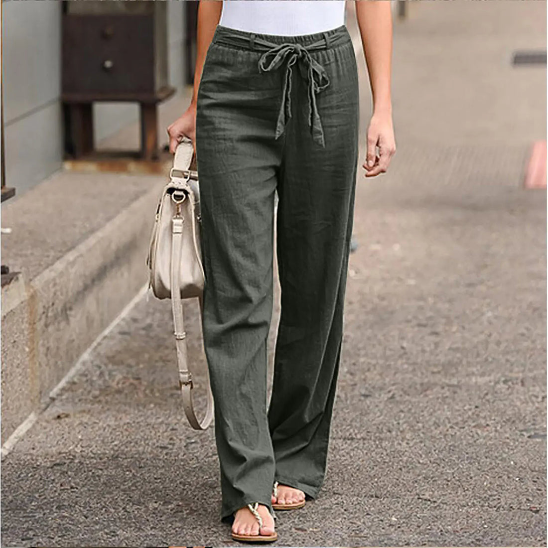 Women's Casual Wide-Leg Pants with Drawstring Waist - Image 30