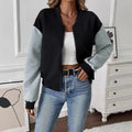 Women’s Color-Blocked Baseball Collar Casual Long-Sleeved Zipper Jacket