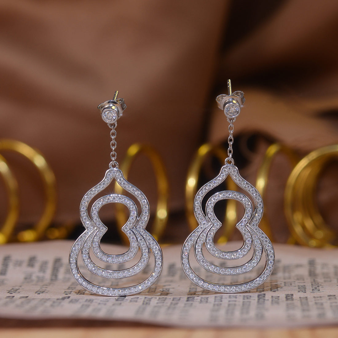 Layered Hollow Teardrop Dangle Earrings S925 Silver Moissanite