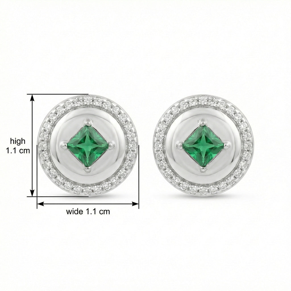 925 Sterling Silver Elegant Round Green Gemstone Stud Earrings with Sparkling Halo