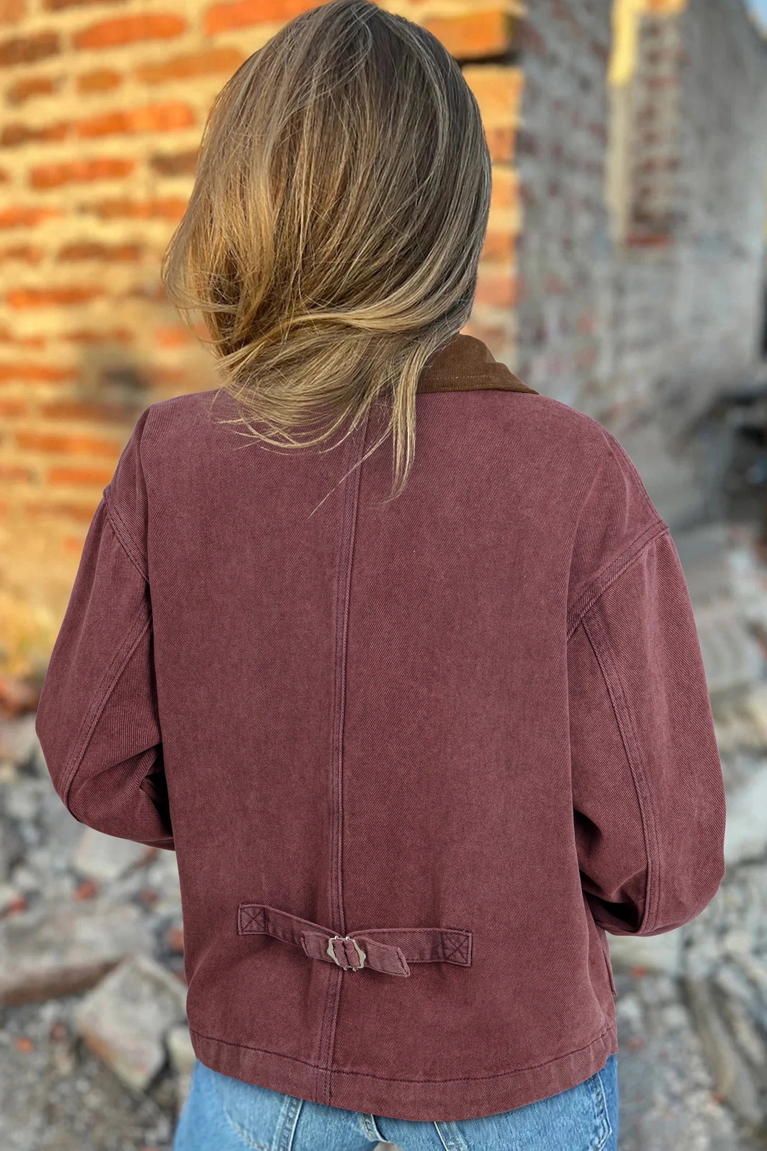 Corduroy Collar Zipped Front Denim Jacket