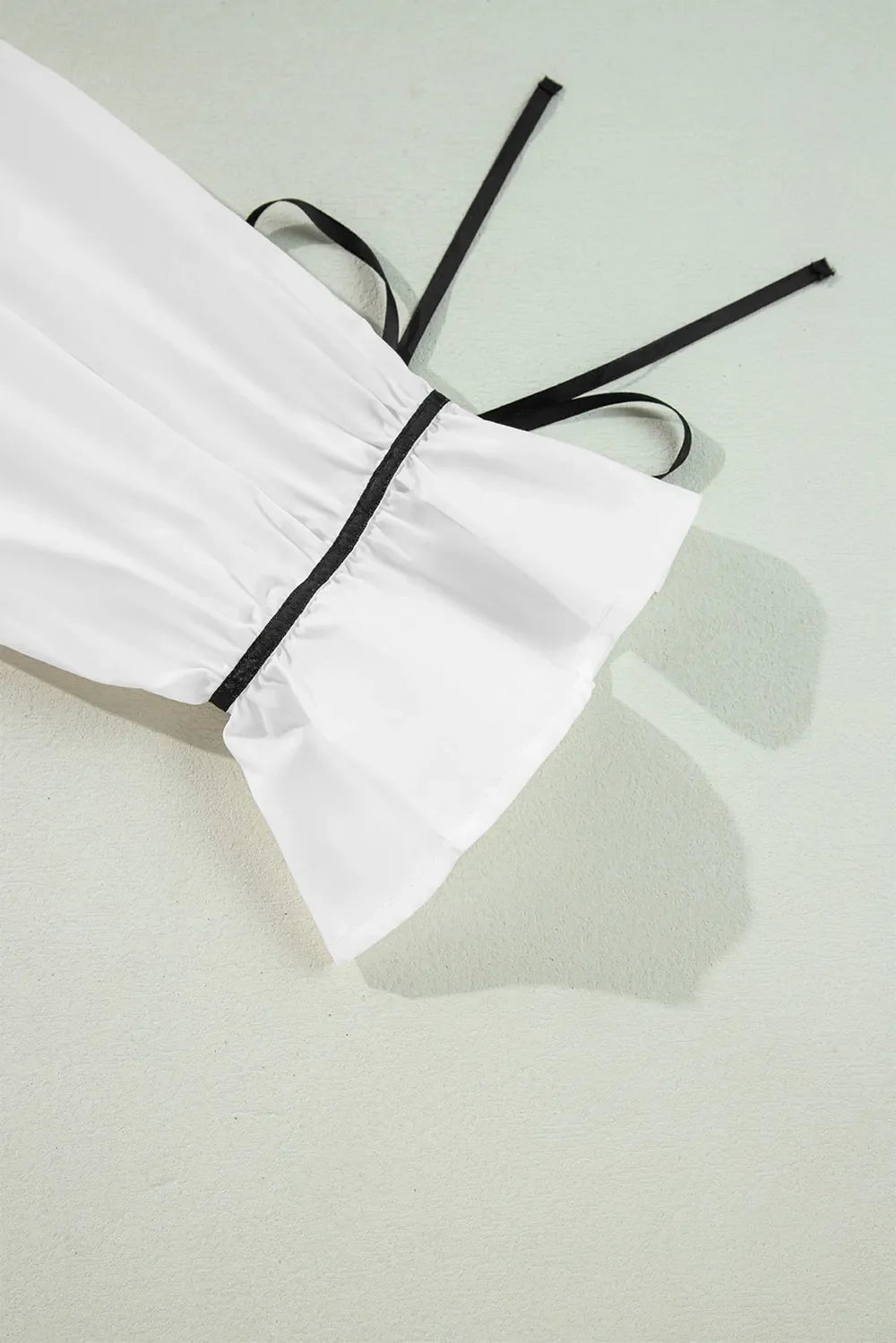 White Ribbon Bowtie Collared Blouse with Flounce Sleeves - Image 10